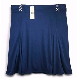 Ralph Lauren Skirt Size 2X Navy Blue Lined Flared Hem Stretchy Pull On Nautical